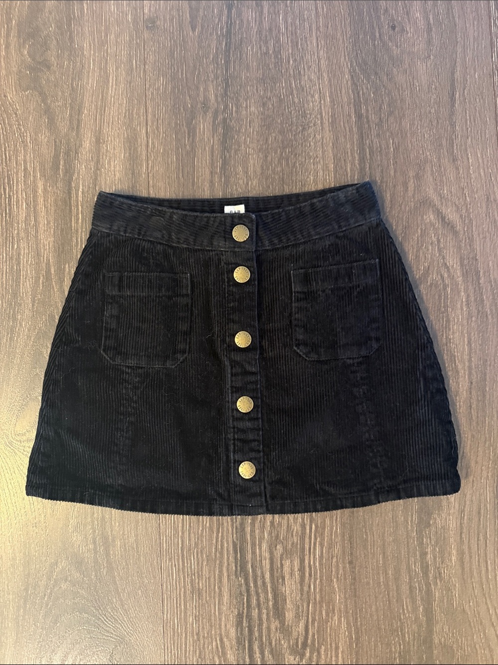 GAP Black Corduroy Button-Front Mini Skirt, Size 8